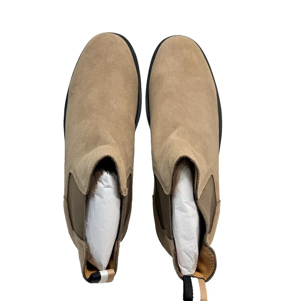 BOSS Chelsea Boots Mens 13 Tan Suede Lug Sole Pull On Ankle Boots Luxury Style